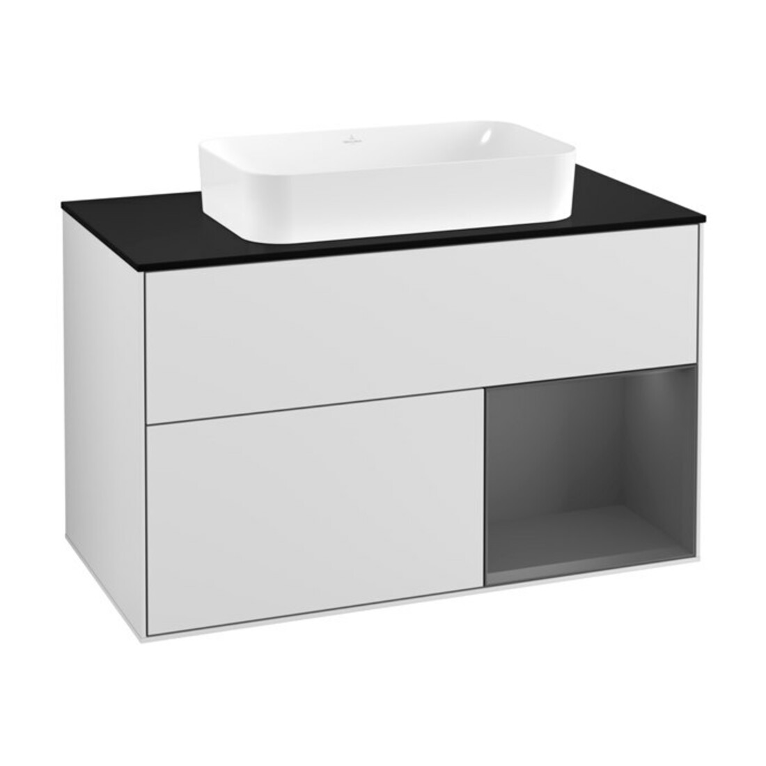 V&B Waschtischunterschrank Abdeckplatte bla m Finion 100x60,3cm, Reg re Anthrac. m, wh. m Lac