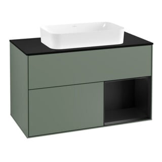 V&B Waschtischunterschrank Abdeckplatte bla m Finion 100x60,3cm, Reg re bla m Lac, Oli. m Lac