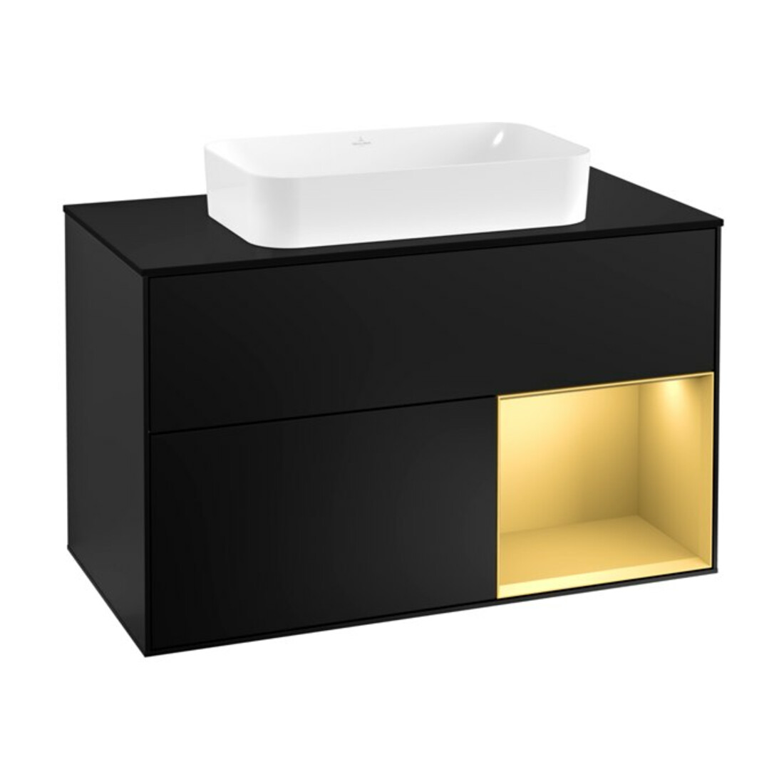 V&B Waschtischunterschrank Abdeckplatte bla m Finion 100x60,3cm, Reg re gol m, bla m lacquer