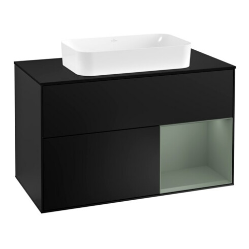 V&B Waschtischunterschrank Abdeckplatte bla m Finion 100x60,3cm, Reg re Oli. m Lac, bla m Lac