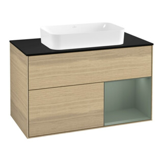 V&B Waschtischunterschrank Abdeckplatte bla m Finion 100x60,3cm, Reg re Oli. m Lac, Oa Veneer
