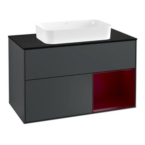 V&B Waschtischunterschrank Abdeckplatte bla m Finion 100x60,3cm, Reg re Peo, md bl. m Lacquer