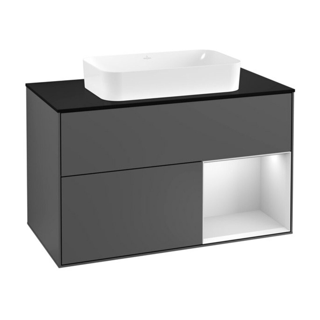 V&B Waschtischunterschrank Abdeckplatte bla m Finion 100x60,3cm, Reg re wh. m Lac, Anthrac. m