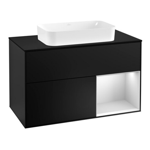 V&B Waschtischunterschrank Abdeckplatte bla m Finion 100x60,3cm, Reg re wh. m Lac, bla m Lac