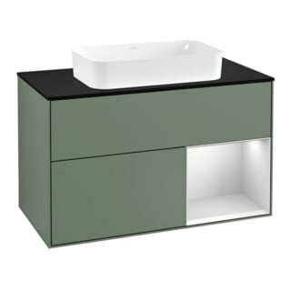 V&B Waschtischunterschrank Abdeckplatte bla m Finion 100x60,3cm, Reg re wh. m Lac, Oli. m Lac