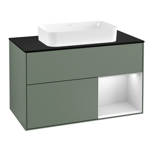 V&B Waschtischunterschrank Abdeckplatte bla m Finion 100x60,3cm, Reg re wh. m Lac, Oli. m Lac
