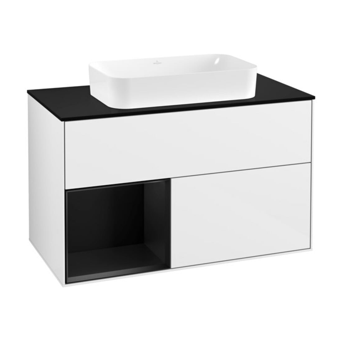 V&B Waschtischunterschrank Abdeckplatte bla m Finion 100x60,3cm, Rg li bla m Lac, glo wh. Lac