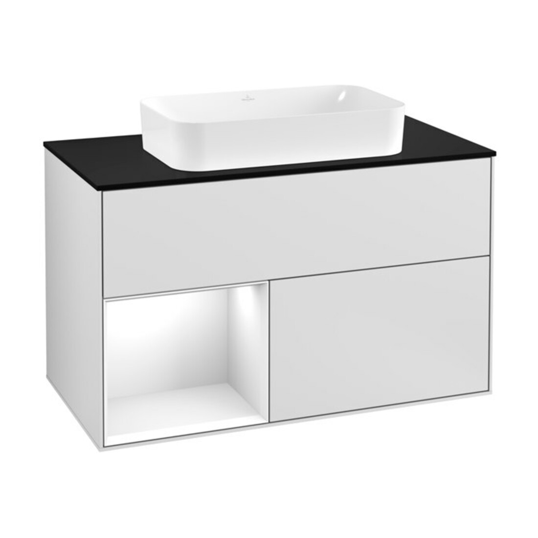 V&B Waschtischunterschrank Abdeckplatte bla m Finion 100x60,3cm, Rg li glo wh. Lac, wh. m Lac