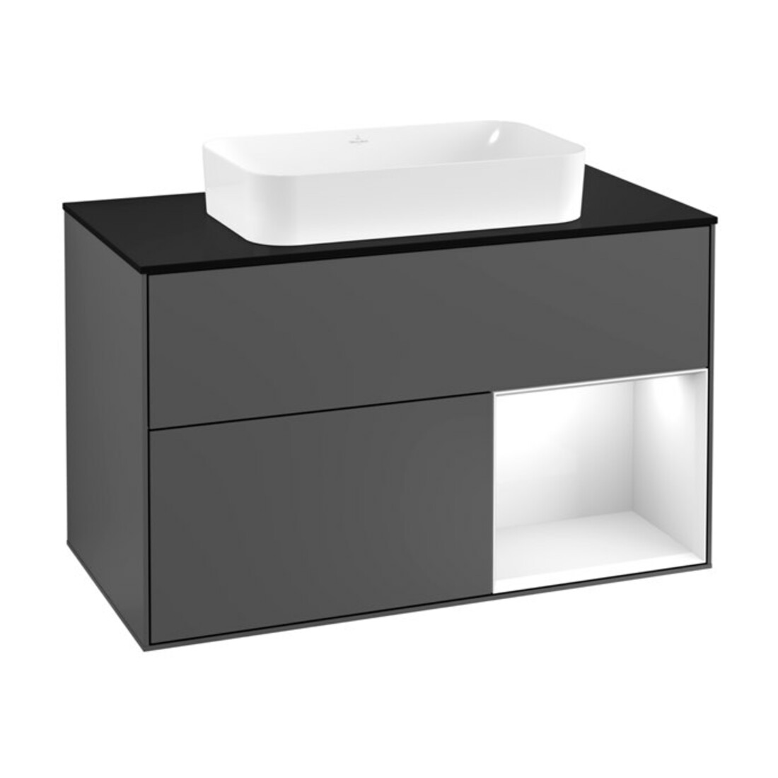 V&B Waschtischunterschrank Abdeckplatte bla m Finion 100x60,3cm, Rg r glo wh. Lac, Anthrac. m