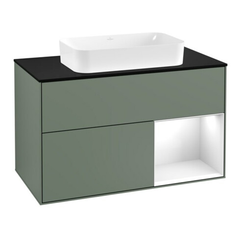 V&B Waschtischunterschrank Abdeckplatte bla m Finion 100x60,3cm, Rg r glo wh. Lac, Oli. m Lac