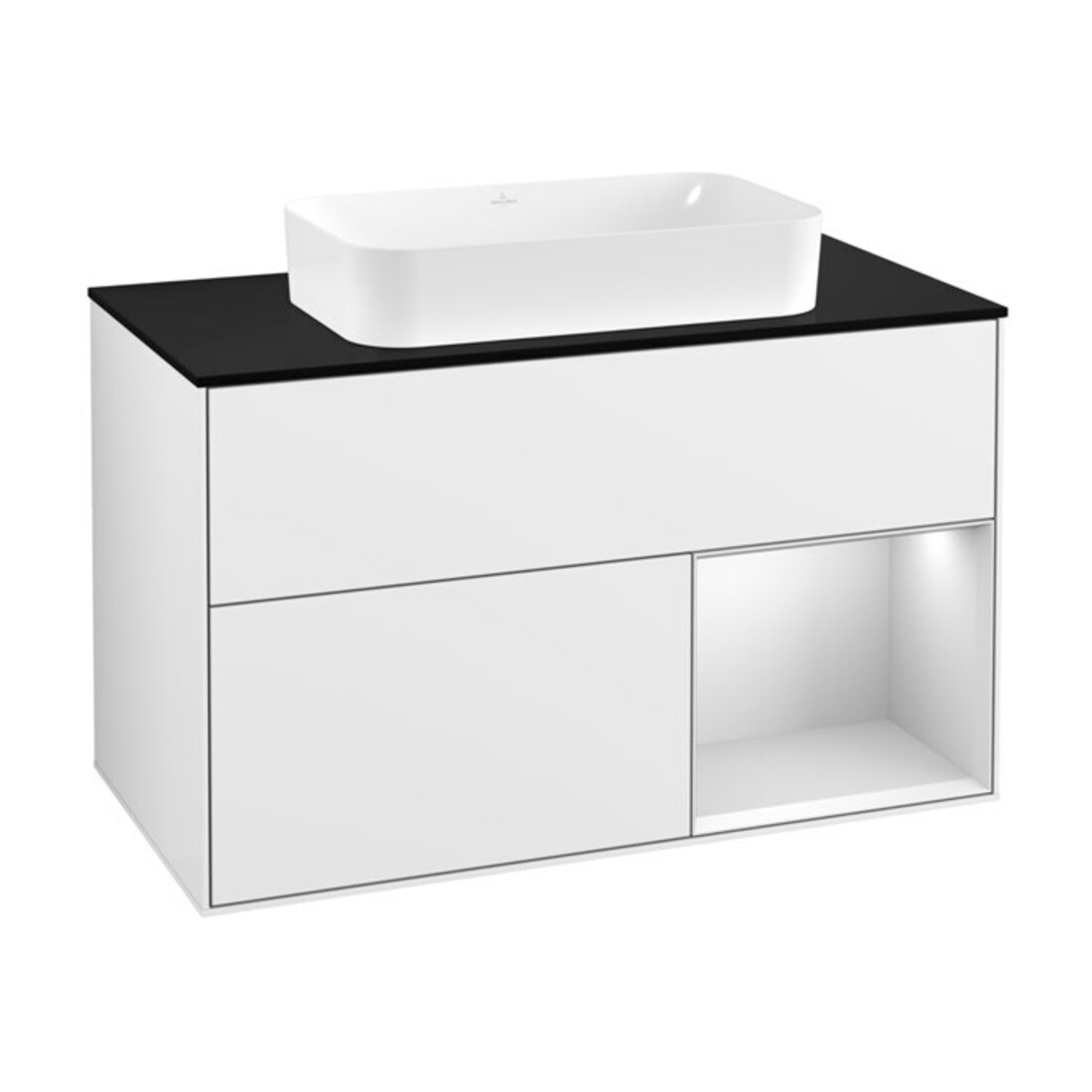 V&B Waschtischunterschrank Abdeckplatte bla m Finion 100x60,3cm, Rg re wh. m Lac, glo wh. Lac