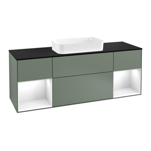 V&B Waschtischunterschrank Abdeckplatte bla m Finion 160x60cm, Reg glo wh. Lac, Oli. m Lac