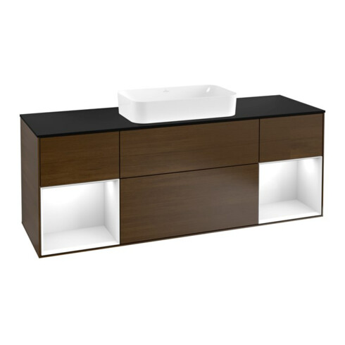 V&B Waschtischunterschrank Abdeckplatte bla m Finion 160x60cm, Reg glo wh. Lac, Walnut veneer