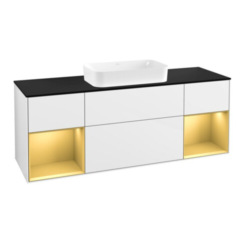V&B Waschtischunterschrank Abdeckplatte bla m Finion 160x60cm, Reg gol m Lac, glo wh. lacquer