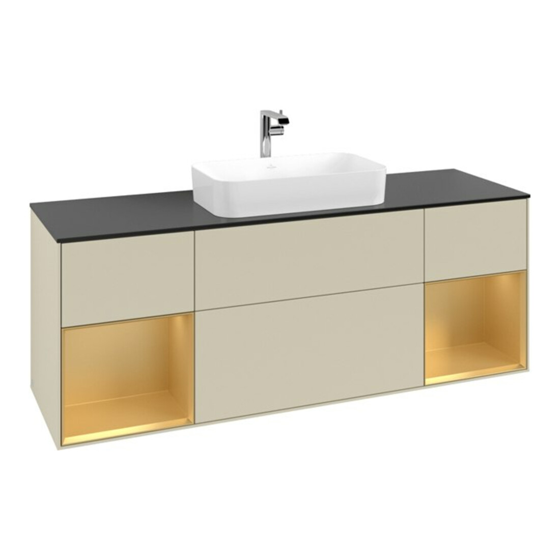 V&B Waschtischunterschrank Abdeckplatte bla m Finion 160x60cm, Reg gol m Lac, si Gr m Lacquer