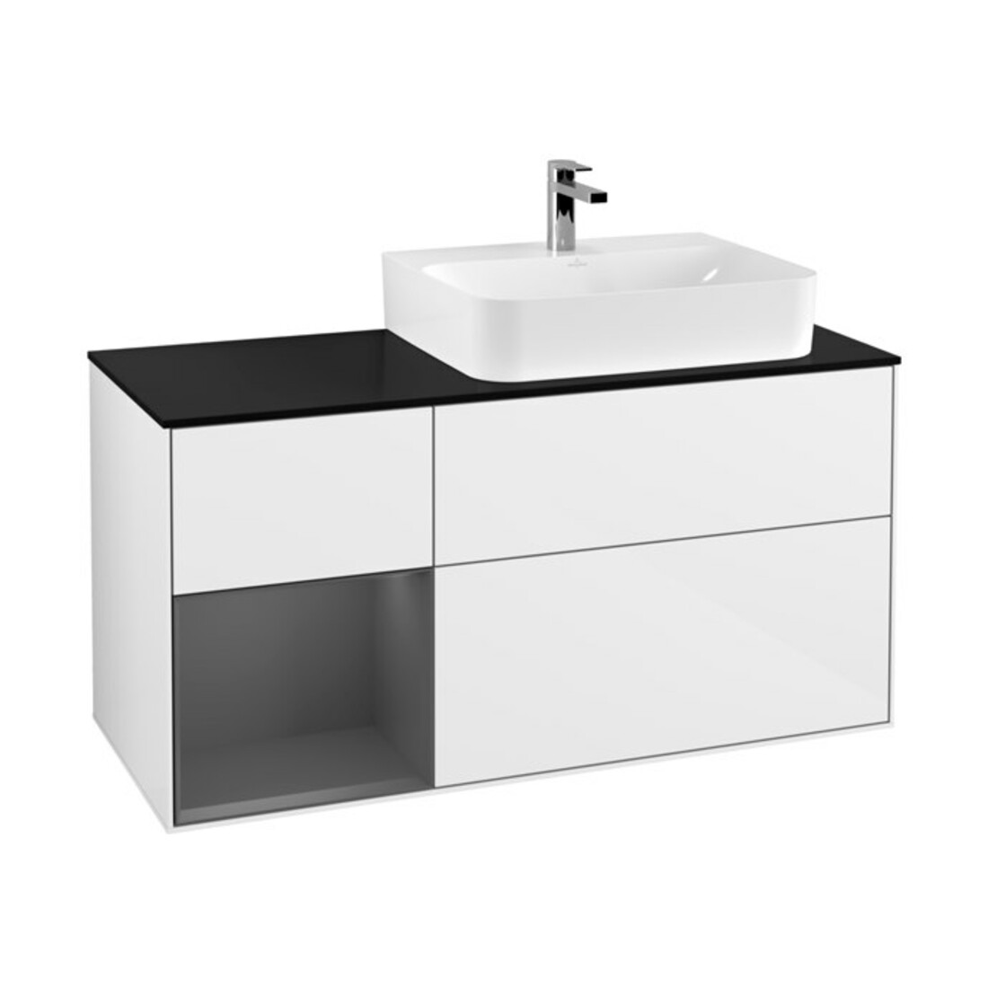 V&B Waschtischunterschrank Abdeckplatte Gl. bla m Finion 120cm, Reg li Anthrac. m, glo wh. Lac