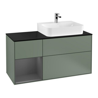 V&B Waschtischunterschrank Abdeckplatte Gl. bla m Finion 120cm, Reg li Anthrac. m, Oli. m Lacquer