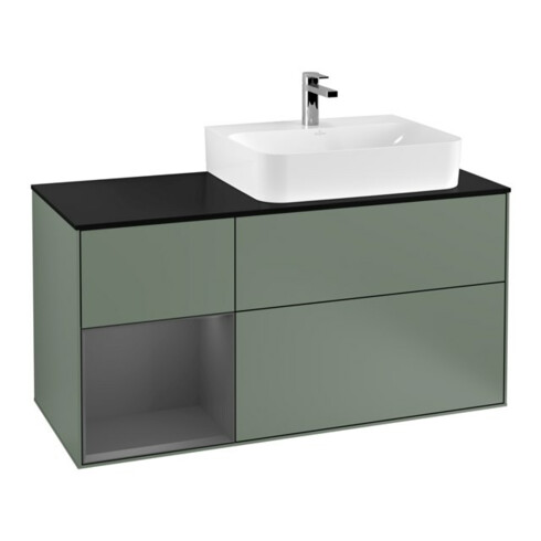 V&B Waschtischunterschrank Abdeckplatte Gl. bla m Finion 120cm, Reg li Anthrac. m, Oli. m Lacquer