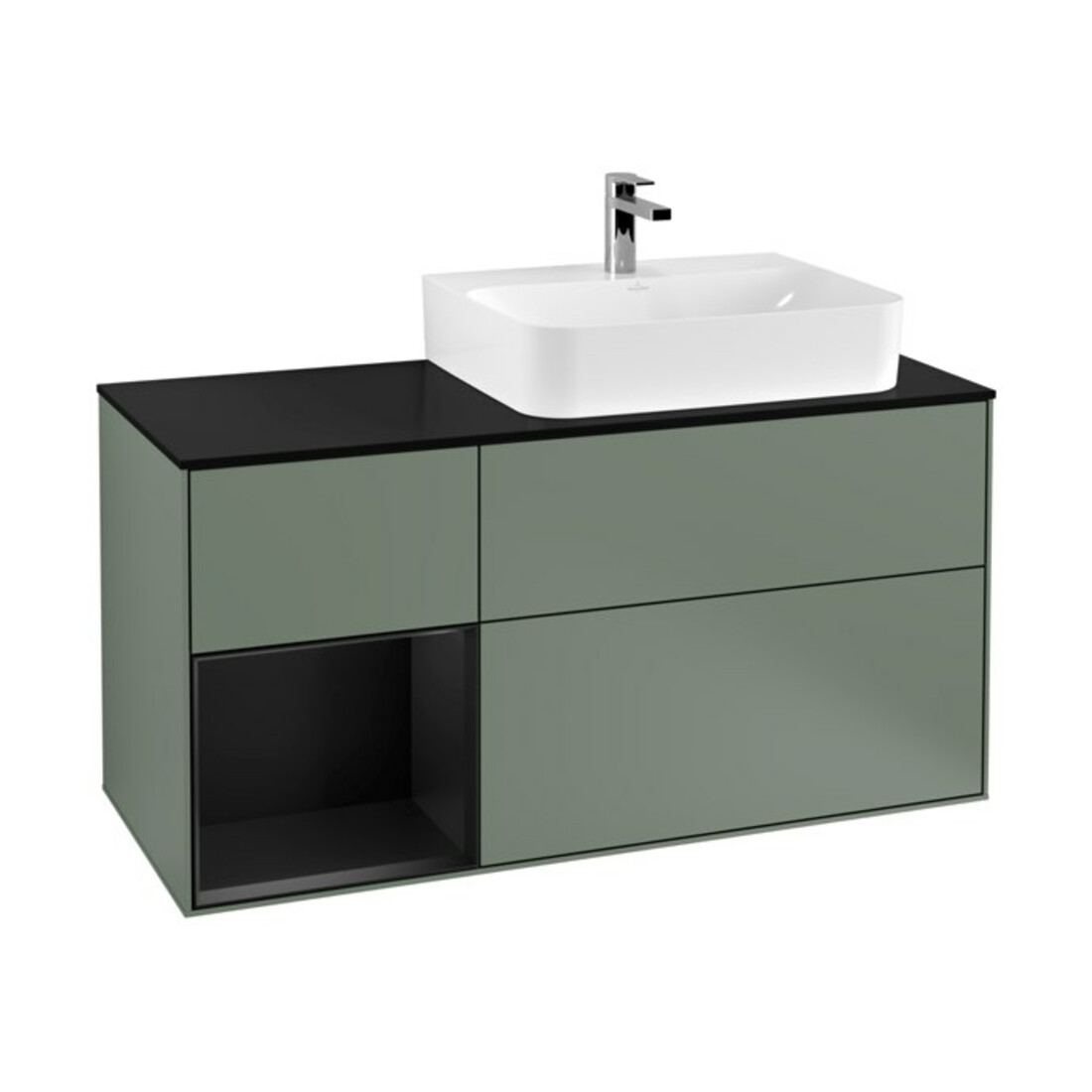 V&B Waschtischunterschrank Abdeckplatte Gl. bla m Finion 120cm, Reg li bla m Lac, Oli. m Lacquer