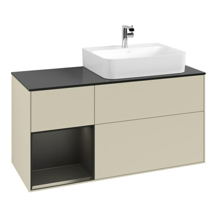 V&B Waschtischunterschrank Abdeckplatte Gl. bla m Finion 120cm, Reg li bla m Lac, si Gr m Lacquer