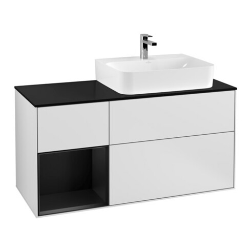 V&B Waschtischunterschrank Abdeckplatte Gl. bla m Finion 120cm, Reg li bla m Lac, wh. m lacquer