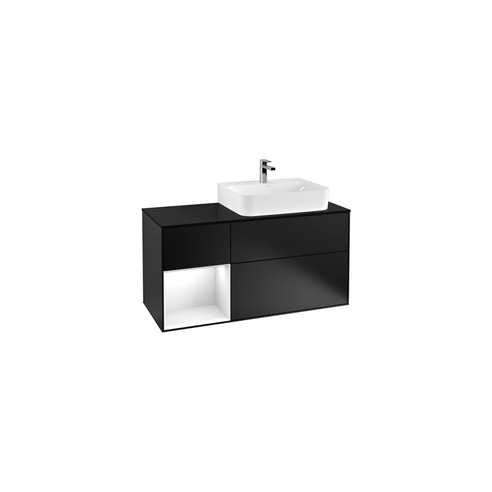 V&B Waschtischunterschrank Abdeckplatte Gl. bla m Finion 120cm, Reg li glo wh. Lac, bla m lacquer ; Villeroy & Boch