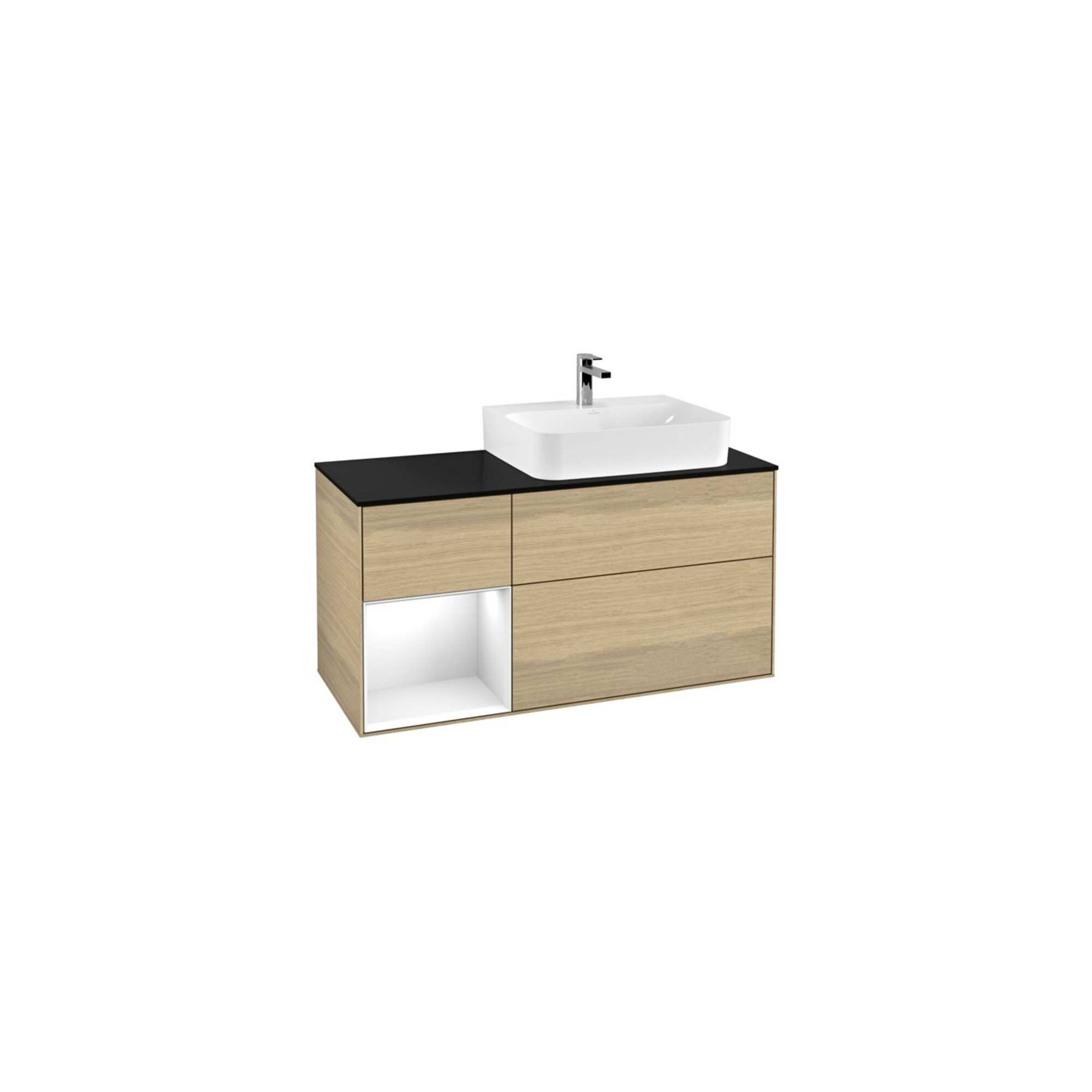 V&B Waschtischunterschrank Abdeckplatte Gl. bla m Finion 120cm, Reg li glo wh. Lac, Oak Veneer ; Villeroy & Boch