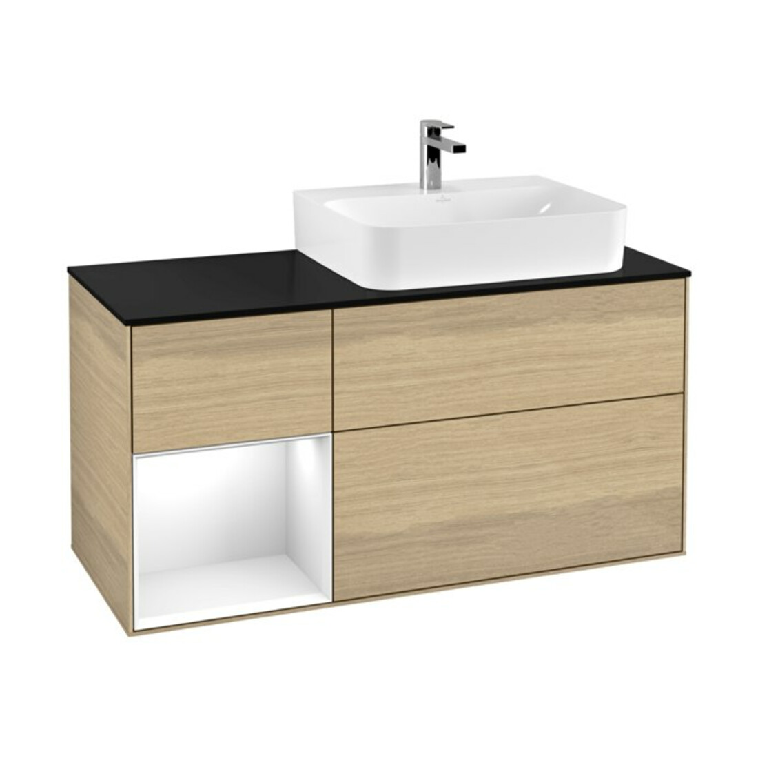 V&B Waschtischunterschrank Abdeckplatte Gl. bla m Finion 120cm, Reg li glo wh. Lac, Oak Veneer