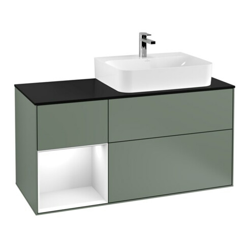 V&B Waschtischunterschrank Abdeckplatte Gl. bla m Finion 120cm, Reg li glo wh. Lac, Oli. m Lac