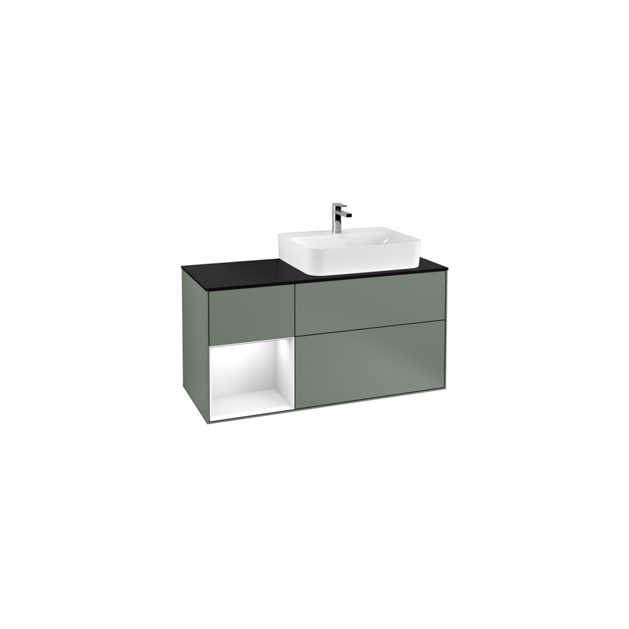 V&B Waschtischunterschrank Abdeckplatte Gl. bla m Finion 120cm, Reg li glo wh. Lac, Oli. m Lac ; Villeroy & Boch