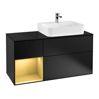 V&B Waschtischunterschrank Abdeckplatte Gl. bla m Finion 120cm, Reg li gol m, Black matt lacquer