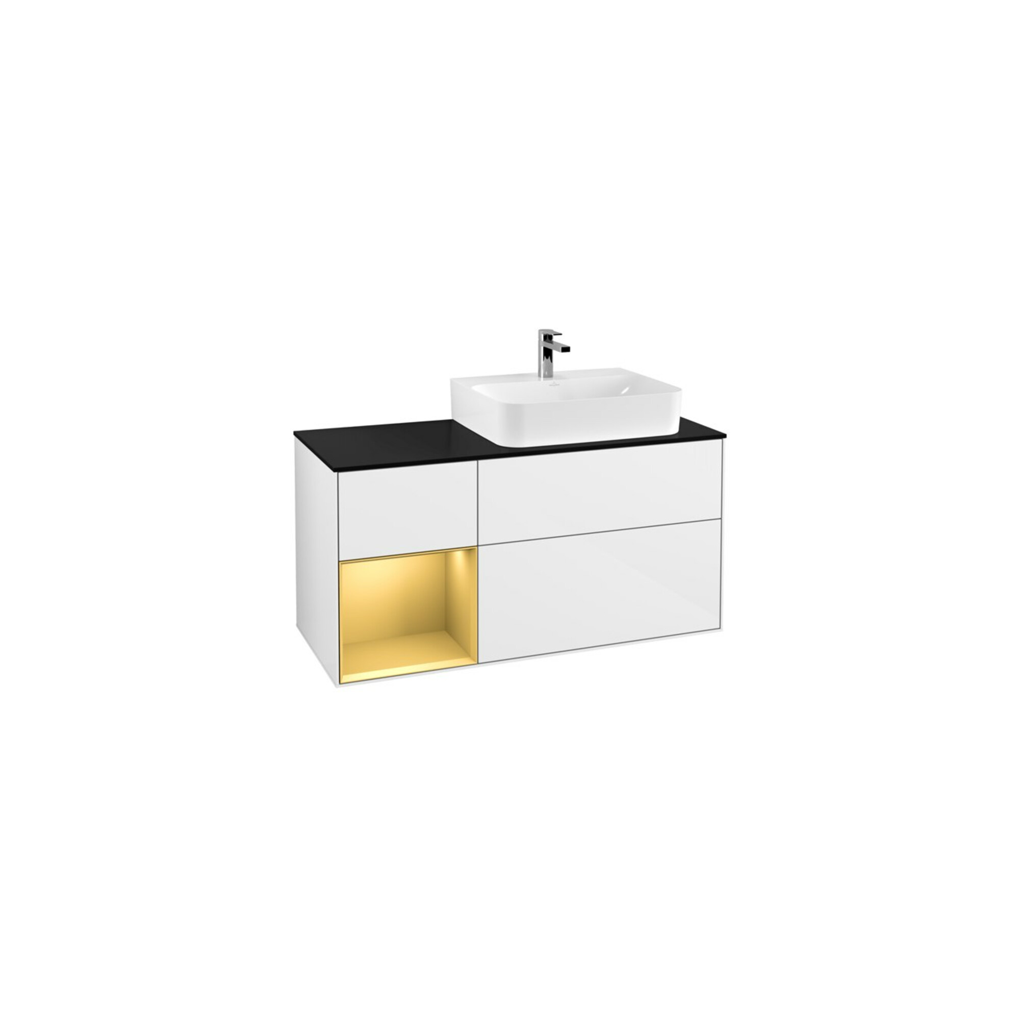 V&B Waschtischunterschrank Abdeckplatte Gl. bla m Finion 120cm, Reg li gol m, glo white lacquer ; Villeroy & Boch