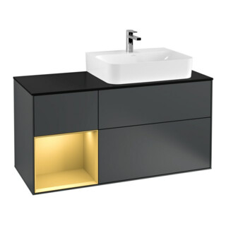 V&B Waschtischunterschrank Abdeckplatte Gl. bla m Finion 120cm, Reg li gol m, md bl. Matt Lacquer