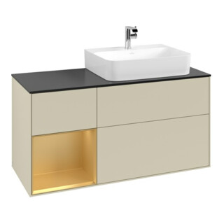 V&B Waschtischunterschrank Abdeckplatte Gl. bla m Finion 120cm, Reg li gol m, si Gr Matt Lacquer