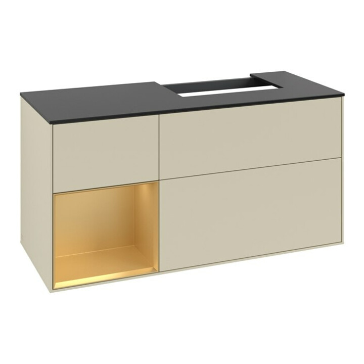 V&B Waschtischunterschrank Abdeckplatte Gl. bla m Finion 120cm, Reg li gol m, si Gr Matt Lacquer