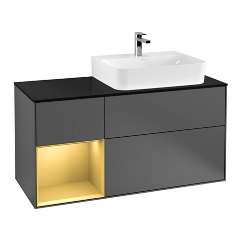 V&B Waschtischunterschrank Abdeckplatte Gl. bla m Finion 120cm, Reg li Gold matt, Anthracite matt