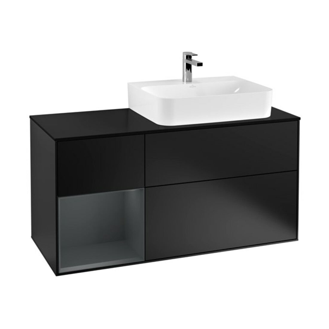 V&B Waschtischunterschrank Abdeckplatte Gl. bla m Finion 120cm, Reg li md bl. m Lac, bla m Lac