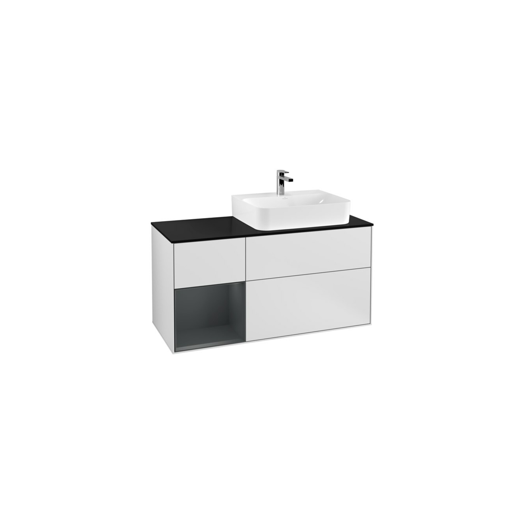 V&B Waschtischunterschrank Abdeckplatte Gl. bla m Finion 120cm, Reg li md bl. m Lac, wh. m Lac ; Villeroy & Boch