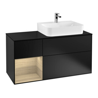 V&B Waschtischunterschrank Abdeckplatte Gl. bla m Finion 120cm, Reg li Oa ven, Black matt lacquer