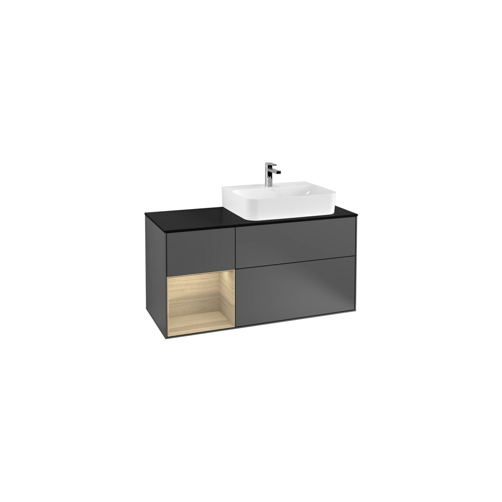 V&B Waschtischunterschrank Abdeckplatte Gl. bla m Finion 120cm, Reg li Oa Veneer, Anthracite matt ; Villeroy & Boch