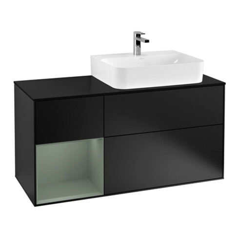 V&B Waschtischunterschrank Abdeckplatte Gl. bla m Finion 120cm, Reg li Oli. m Lac, bla m lacquer