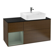 V&B Waschtischunterschrank Abdeckplatte Gl. bla m Finion 120cm, Reg li Oli. m Lac, Walnut veneer