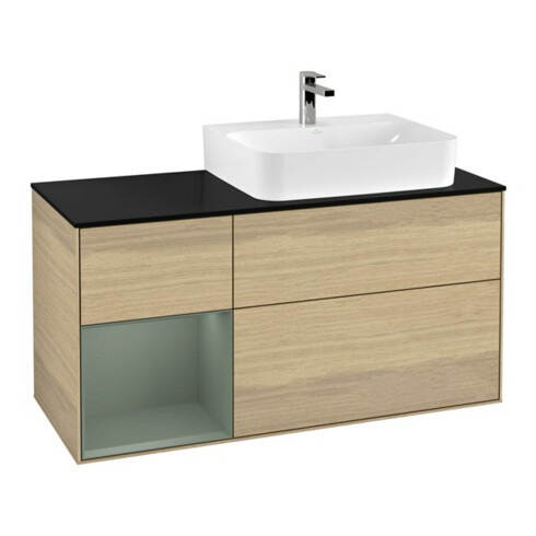 V&B Waschtischunterschrank Abdeckplatte Gl. bla m Finion 120cm, Reg li Oli. m Lacquer, Oak Veneer