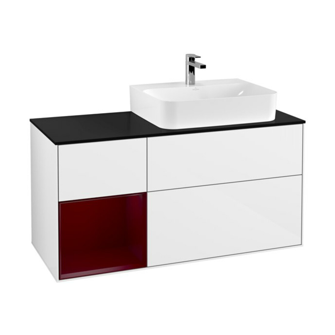 V&B Waschtischunterschrank Abdeckplatte Gl. bla m Finion 120cm, Reg li Peo, Glossy white lacquer
