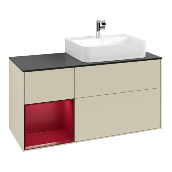 V&B Waschtischunterschrank Abdeckplatte Gl. bla m Finion 120cm, Reg li Peo, si Grey Matt Lacquer