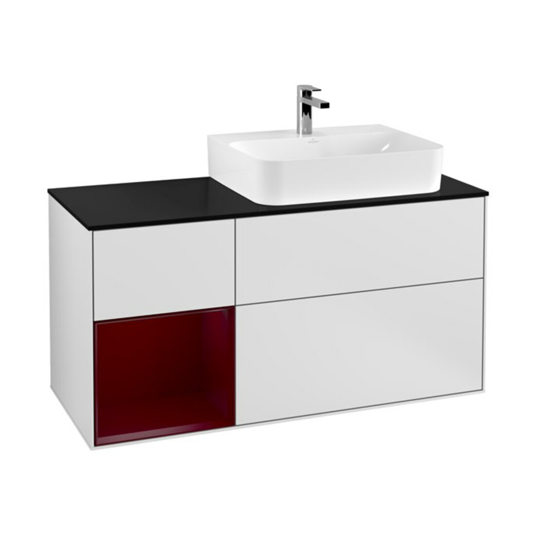V&B Waschtischunterschrank Abdeckplatte Gl. bla m Finion 120cm, Reg li Peony, White matt lacquer