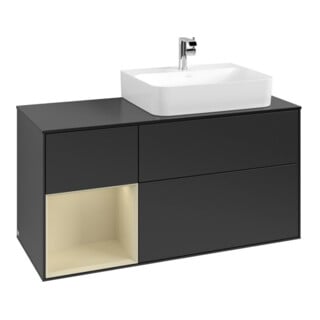 V&B Waschtischunterschrank Abdeckplatte Gl. bla m Finion 120cm, Reg li si Gr m Lac, bla m lacquer
