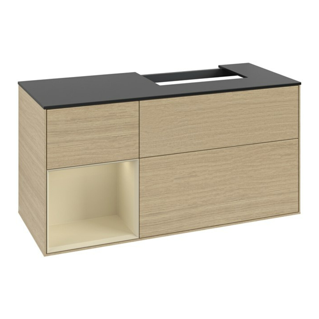 V&B Waschtischunterschrank Abdeckplatte Gl. bla m Finion 120cm, Reg li si Gr m Lac, Oak Veneer