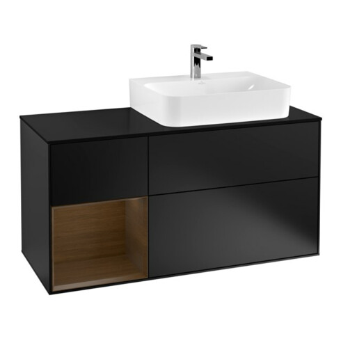 V&B Waschtischunterschrank Abdeckplatte Gl. bla m Finion 120cm, Reg li wal ven, bla matt lacquer
