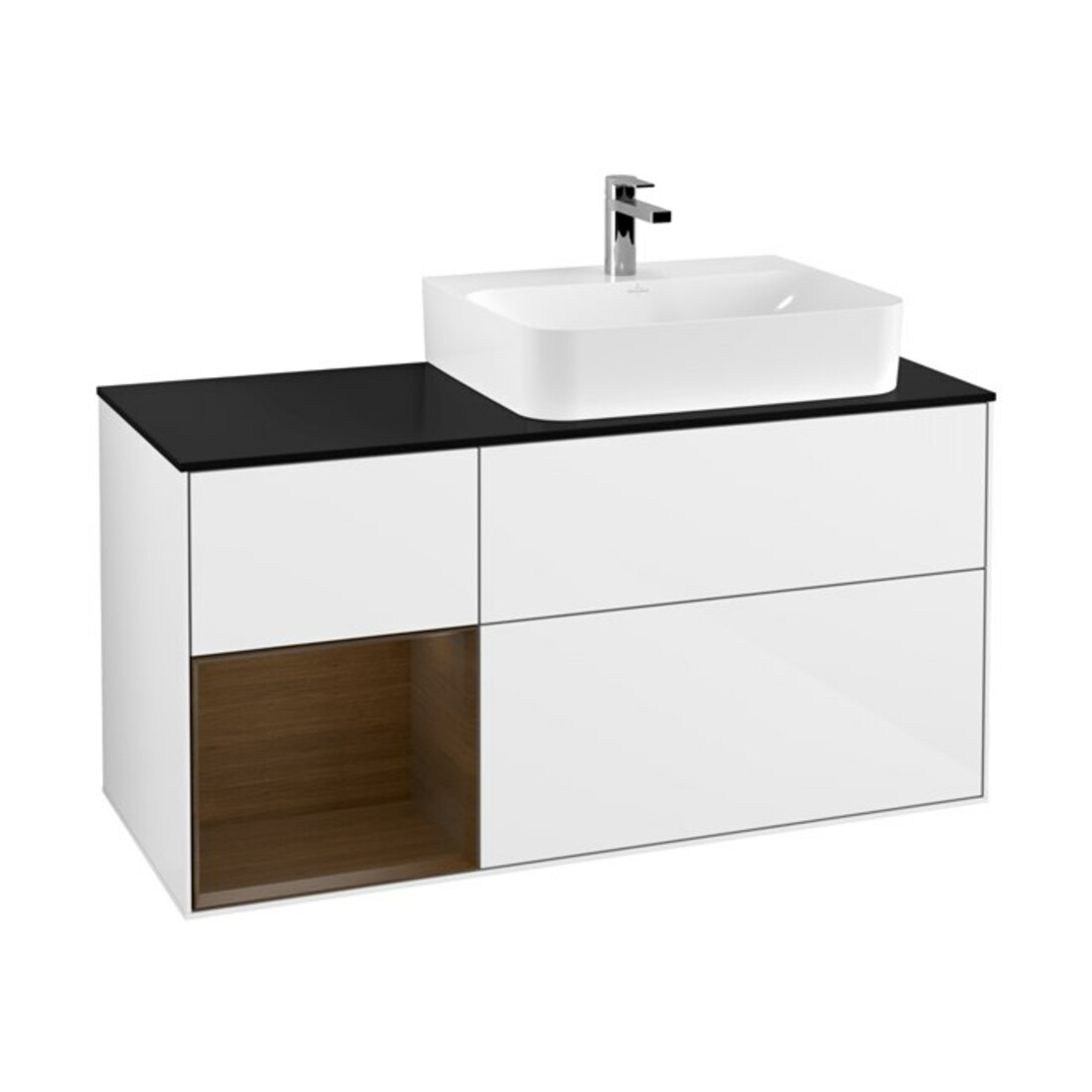 V&B Waschtischunterschrank Abdeckplatte Gl. bla m Finion 120cm, Reg li wal ven, glo white lacquer